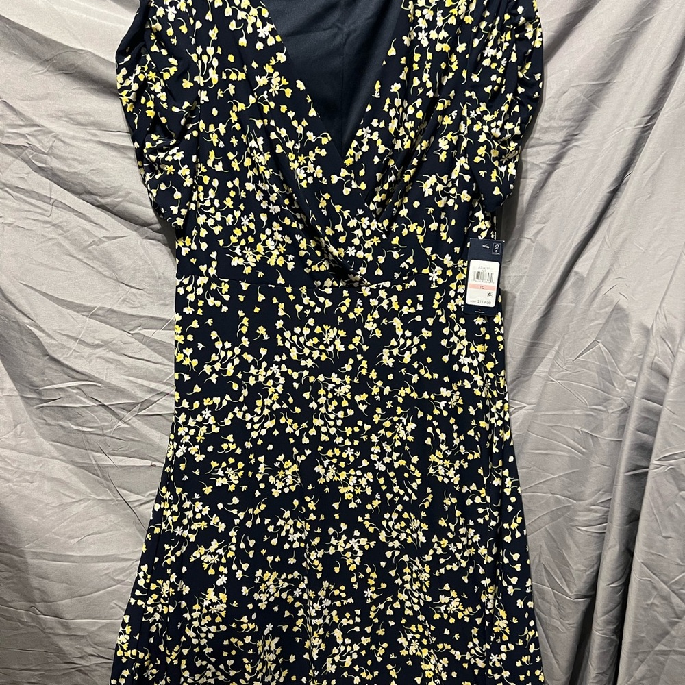 Tommy Hilfiger Navy and Yellow Floral Midi Dress